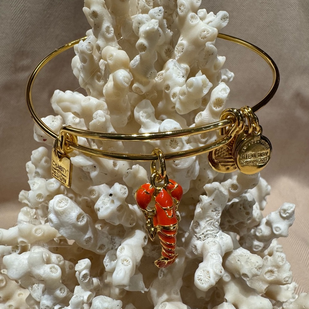 Alex and Ani Gold Bangle with Red Lobster Charm NIB